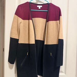 Charter Club Color Block Cardigan in Wine, Beige, and Black